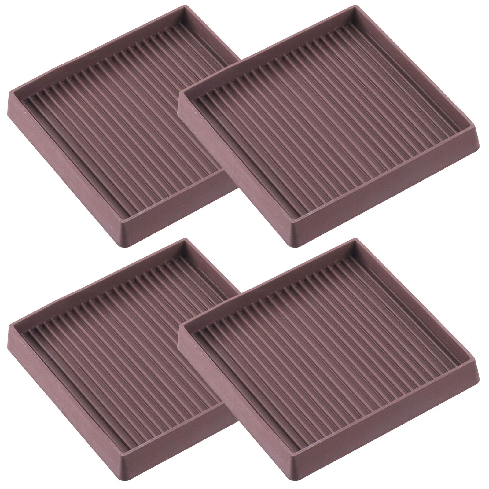 Keadic Non-Slip Rubber Caster Cups Assortment Set, Round and Square Anti Slide Leg Coasters Floor Protector Furniture Pads for Piano Sofa Bed Chair Couch Stoppers (4 * 4 Inches, Square-Brown)