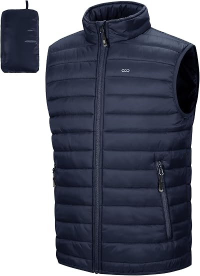 33,000ft Men's Lightweight Gilet Packable Quilted Vest Dark Blue L