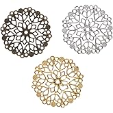 EXCEART 60Pcs Assorted Color Filigree Round Pieces for DIY Jewelry Making - Hollow Design Charms for Necklaces, Earrings, Crafts