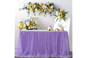 Albassa Tulle Purple Table Skirts for Rectangle Tables Tutu Table Skirt for Wedding Birthday Party, Baby Shower(Purple, L6(ft)*H 30in)
