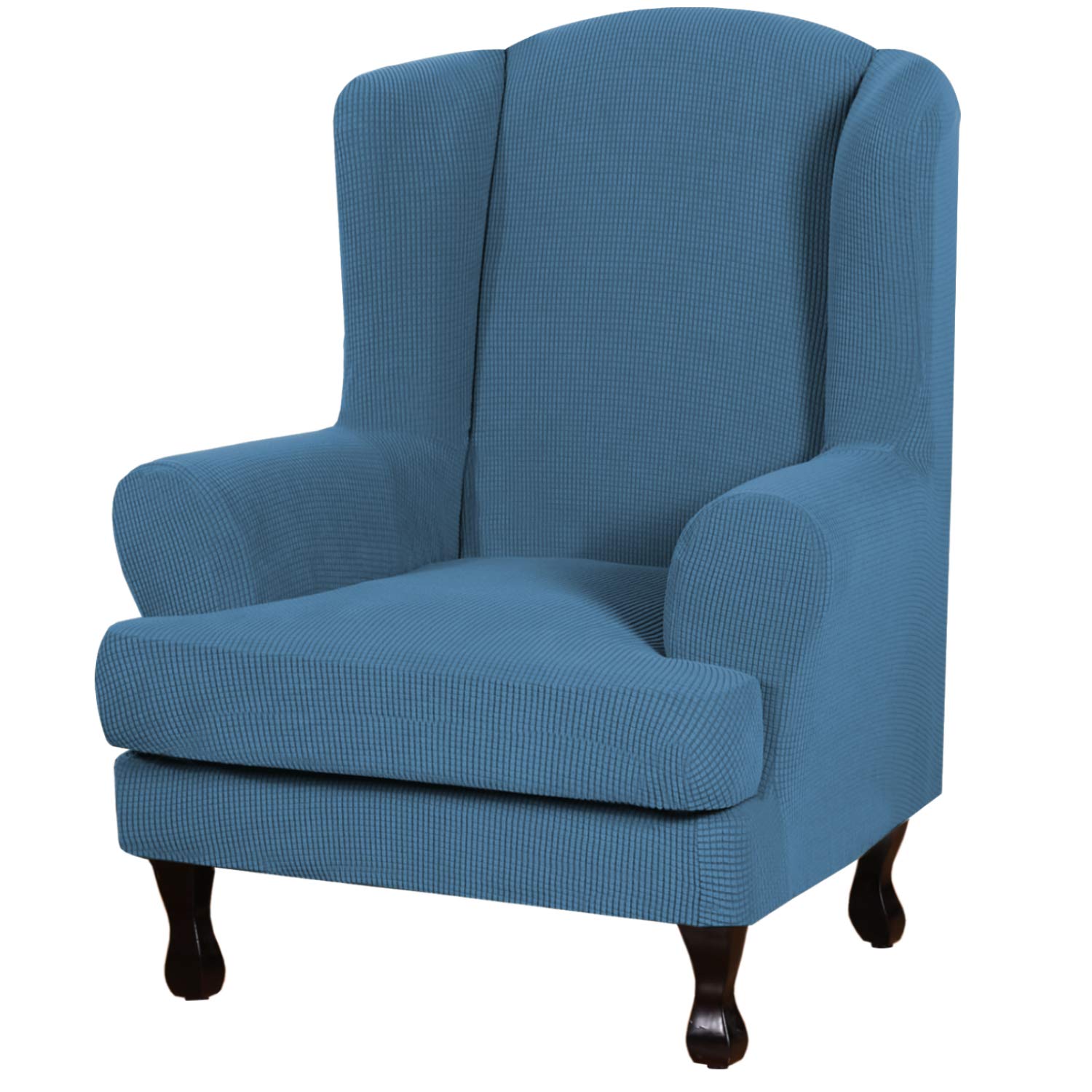 Photo 1 of H.VERSAILTEX 2 Piece Stretch Jacquard Wingback Chair Covers Slipcovers Wing Chair Covers (Base Cover Plus Seat Cushion Cover) Furniture Covers for Wingback Chairs, Form Fitted Thick Soft, Dusty Blue