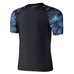 Mens Rash Guard Swim Shirts Short Sleeve UV Sun