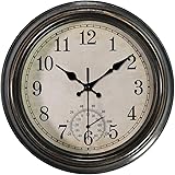 12 Inch Wall Clock with Thermometer,Battery Operated Waterproof Indoor/Outdoor Clock for Bathroom/Kitchen/Bedroom,Bronze