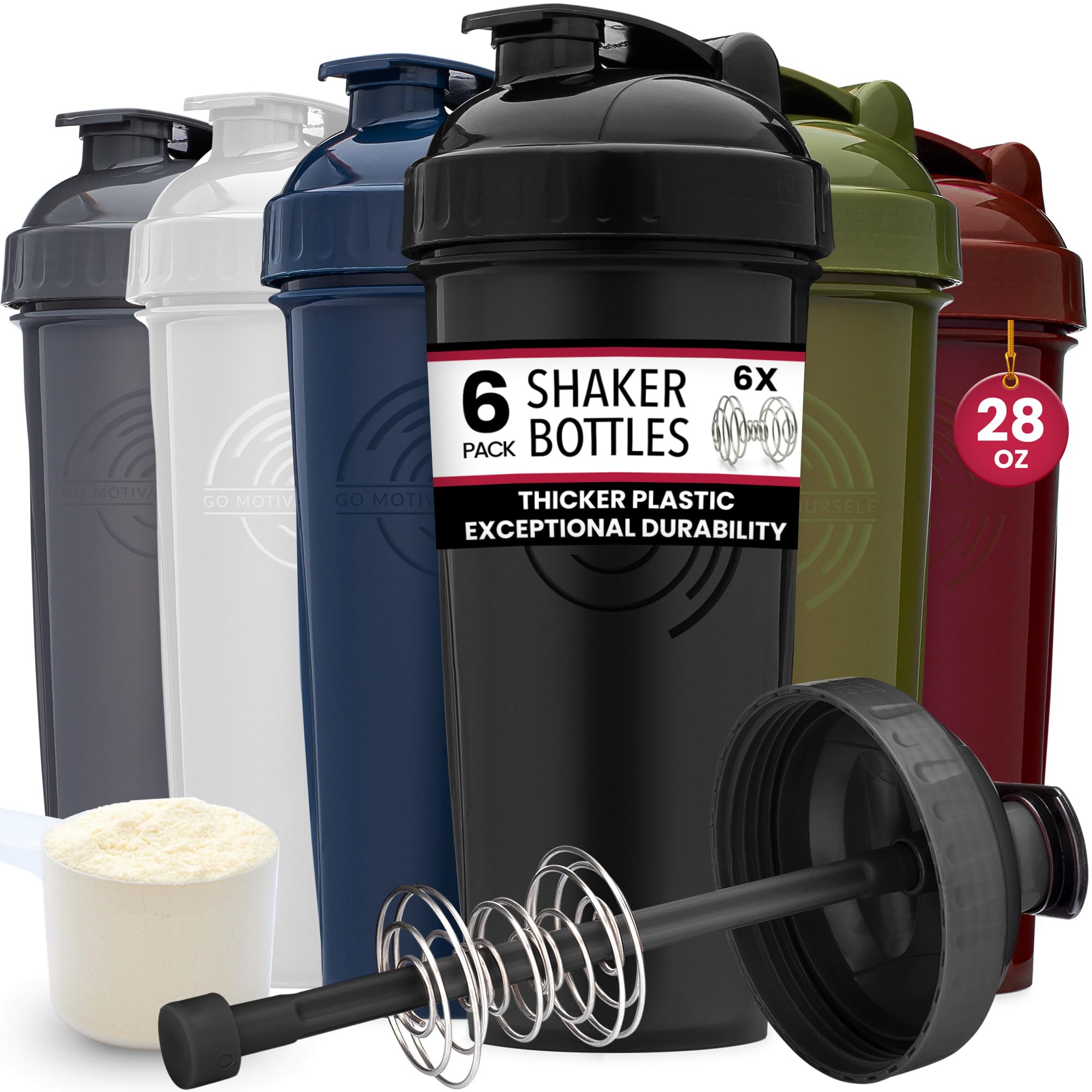 Photo 1 of [6-Pack] 28-Ounce Shaker Bottle with Action-Rod Mixer | Bulk Shaker Cups with Action Rod Mixers| Protein Shaker Bottle is BPA Free and Dishwasher Safe | Black, Moss, Navy, White, Grey, & Maroon