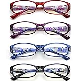 RaoOG Reading Glasses for Women with Spring hinges 1.00 Blue Light Blocking Lenses, Black/Blue Frame Readers with Case