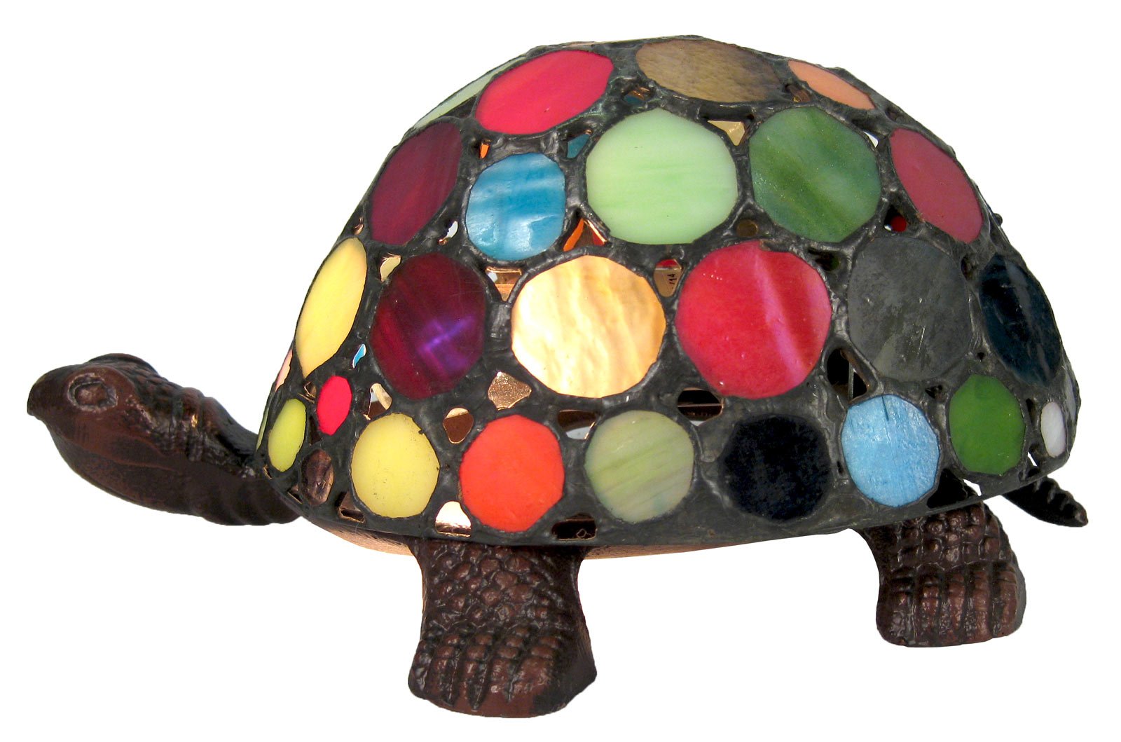 Middle-England 22cm Tiffany Style Table Lamp Multicoloured Spot Turtle/Tortoise Glass Shade