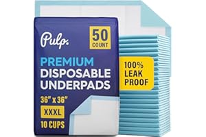 50 x PULP Incontinence Underpads 36" x 36" | XXXL Bed Pads Disposable Adult | Super Absorbency Chux Pads for Adults, Children & Babies | Incontinence Bed Pads & Pee Pads | FSA & HSA Eligible