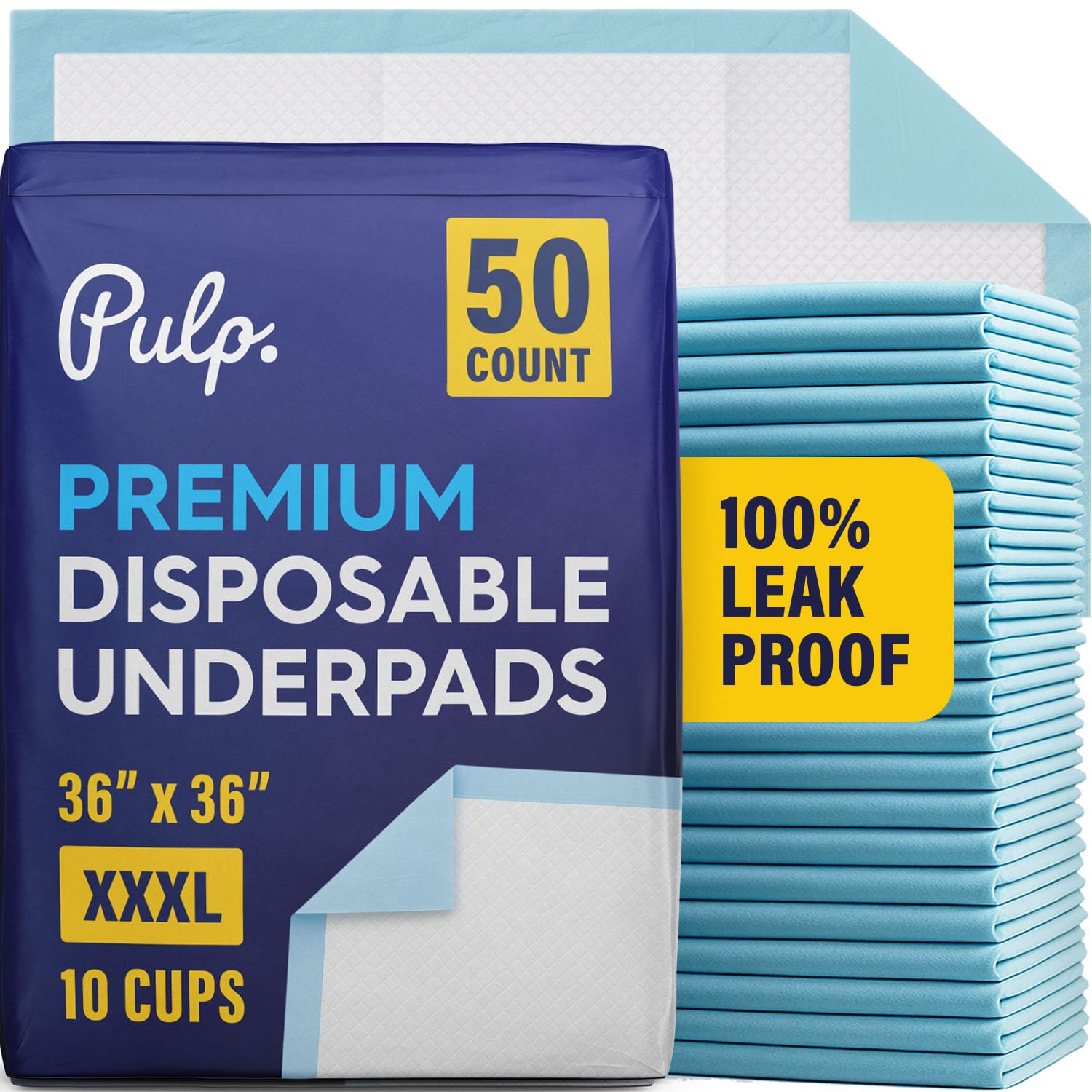 Photo 1 of 50 x PULP Incontinence Underpads 36" x 36" | XXXL Bed Pads Disposable Adult | Super Absorbency Chux Pads for Adults, Children & Babies | Incontinence Bed Pads & Pee Pads | FSA & HSA Eligible
