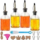 7oz Glass Coffee Syrup Dispenser, 4-Pack Complete Set with Funnel, Brush, Stoppers & Accessories - Syrup Bottles for Coffee Bar with Metal Pour Spout, Ideal for Maple,Oil, Vinegar,Cooking wine