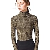 LONGBIDA Women's Slim fit Long Sleeve Turtleneck Glitter Tee Blouse Tops