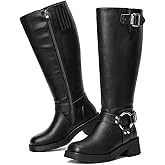 Pasuot Wide Calf Boots for Women - Knee High Square Toe Wide Width Platform Plus Size Tall Boots with Side Zip, Buckle Chunky Heel Big Leg Fashion Boot for Spring Fall, Work Concerts and Daily Wear