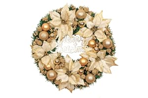 Ochine 16 Inch Christmas Ball Wreath Artificial Christmas Wreath Garland Decoration Home Party Decor Xmas Front Door Decorative Hanging Christmas Wreaths Ball Ornaments Classic Red Gold White