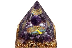MXIIXM Handmade Orgone Pyramid for Positive Energy, Amethyst Crystal Sphere Pyramid, Protection Crystals Energy Generator for Stress Reduce Healing Meditation Attract Wealth Lucky (Purple Tree of Life)