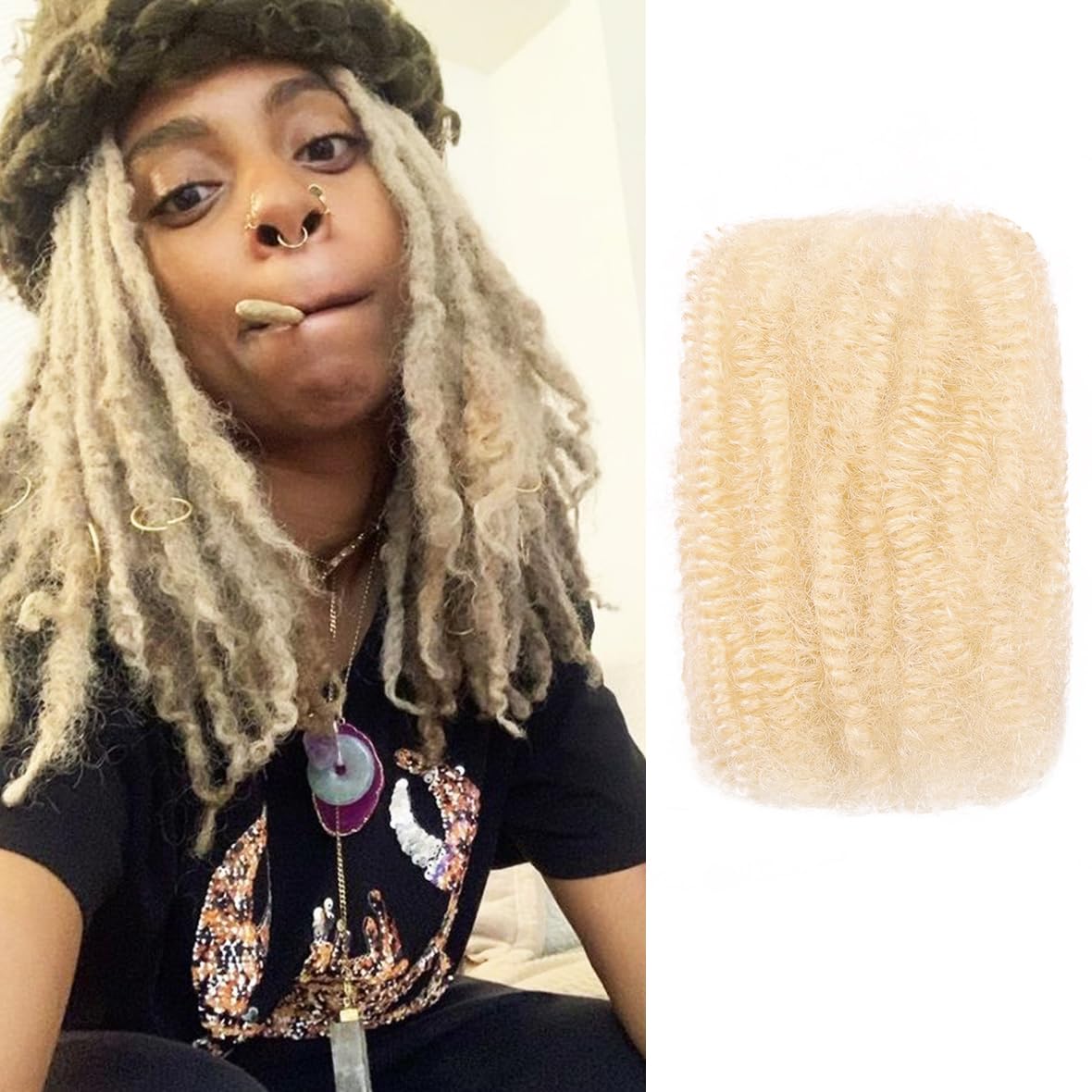 Kackanaa 16 Inch Springy Afro Kinky Curly Bulk for Dreadlock Extensions 1 Pack Marley Twist Braiding Hair Bulk for Mini Twist Repair Locs Blonde Springy Afro Twist Hair Bulk, 30g /Pack — image 1