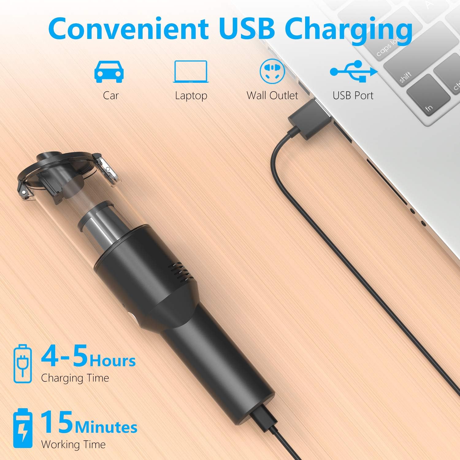 Handheld Vacuum-Hand Vacuum Cordless Rechargeable, Powerful Portable Vacuum with Stainless Steel Filter and One Button Dumping, Dry Vacuum for Home and Car Cleaning, Black, KB-1903 -