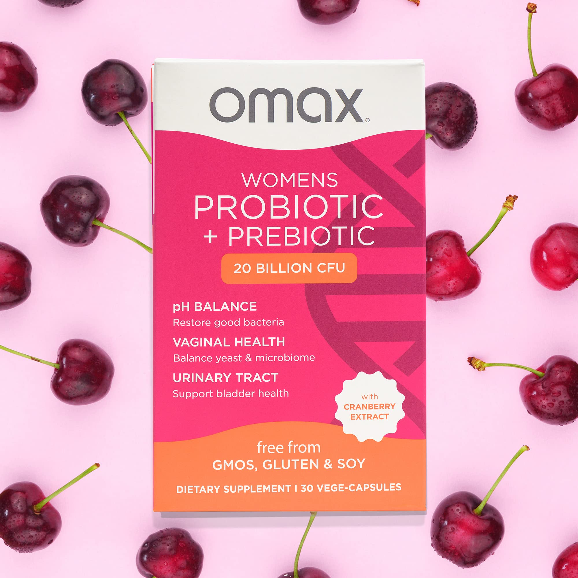 Omax Health Prebiotics and Probiotics Complex for Women, pH Balance, Vag Health, Urinary Tract, Yeast & BV Prevention, Lactobacillus & Bifidobacterium | Vegan, Organic, Gluten Free | 30 Vege-Capsules