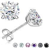 GEMQUEEN Moissanite Earrings Studs : G23 Titanium Stud Earring for Women Men Hypoallergenic Dainty Moissanite Jewelry for Sensitive Ear Round Cut Multicolor VVS1 Clarity 0.6-4CT
