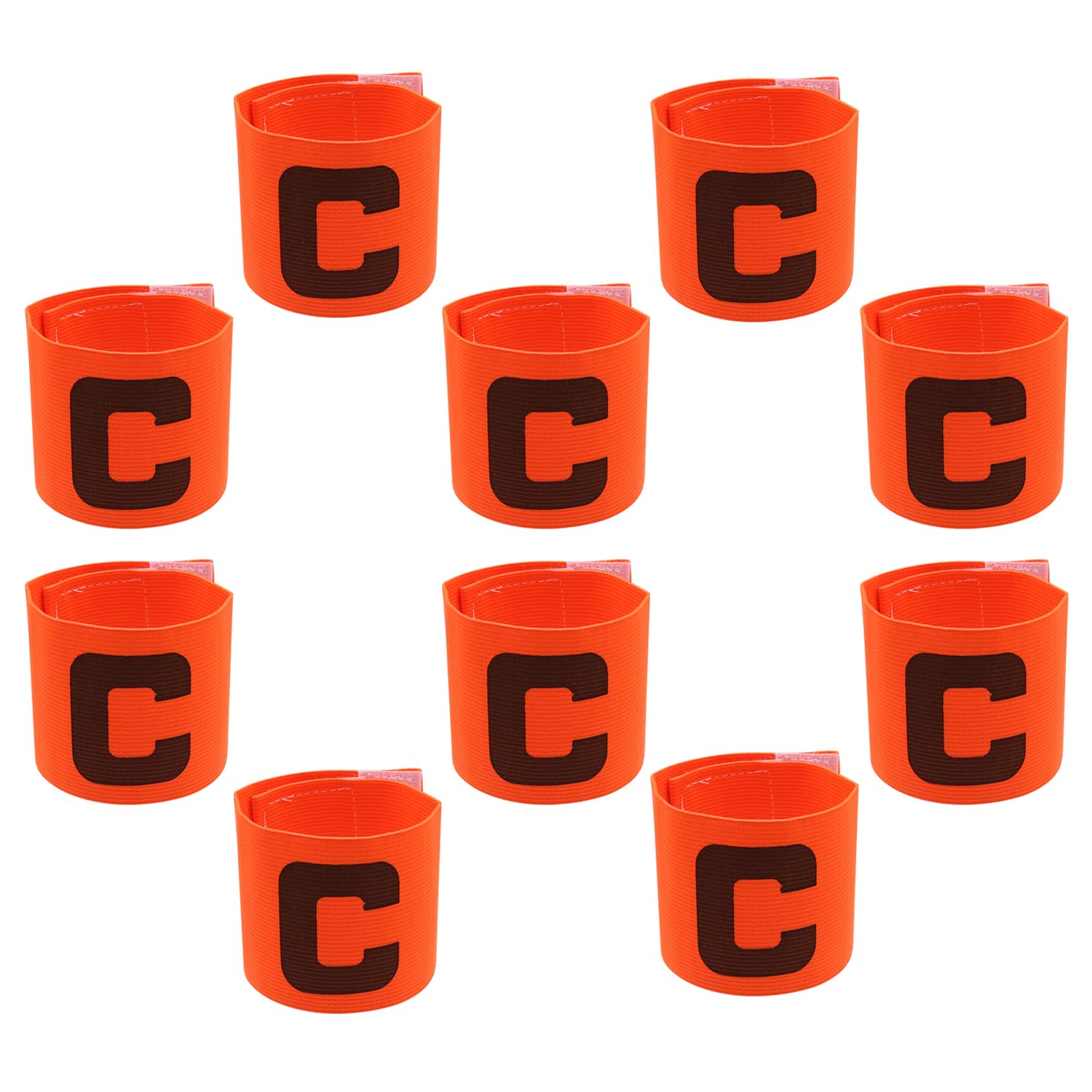 Hosifiy 10Pcs Orange Football Captain Armband, Nylon Elastic Football ArmBands Adjustable Football Arm Bands C Arm Band for Youth Adult Sports Training