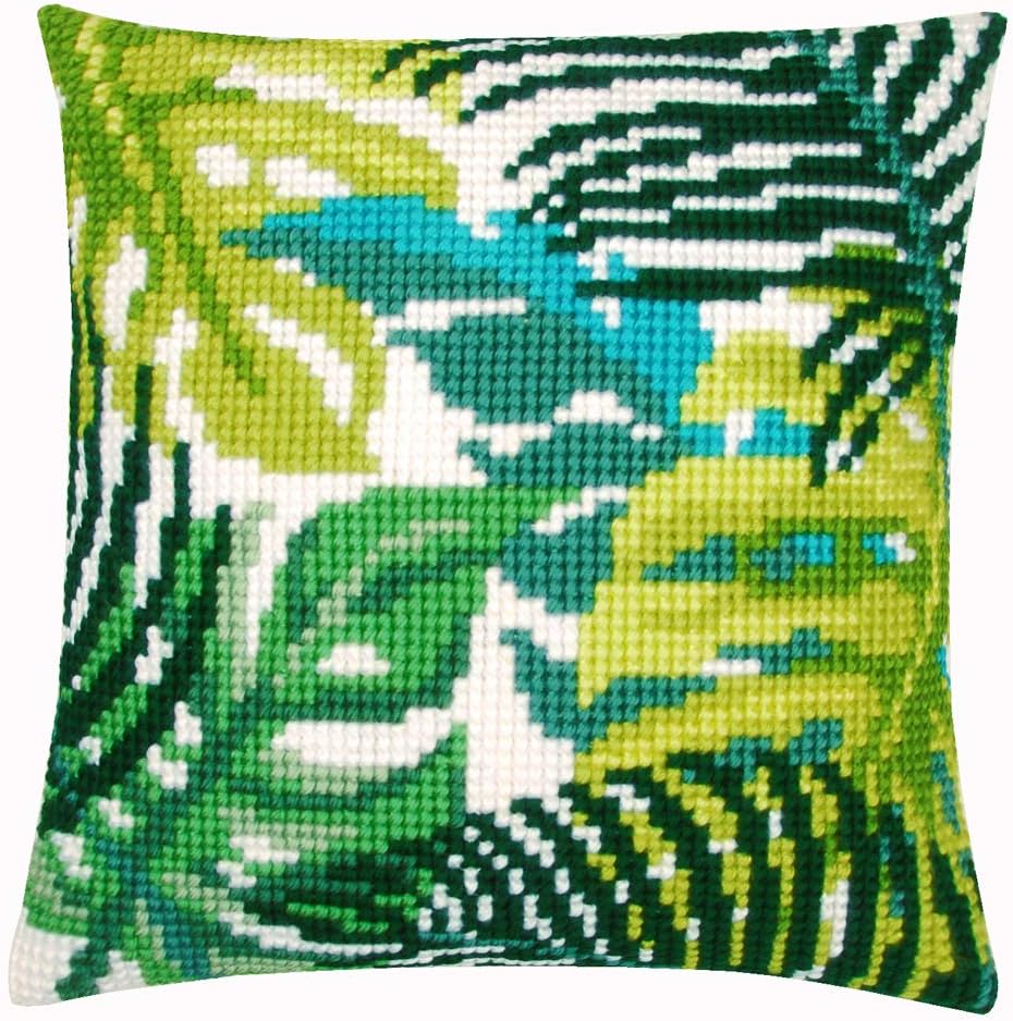 Vervaco Cross Stitch Cushion Botanical Leaves, Cotton Blend, Assorted, 25.6 x 2.9 x 17.9 cm