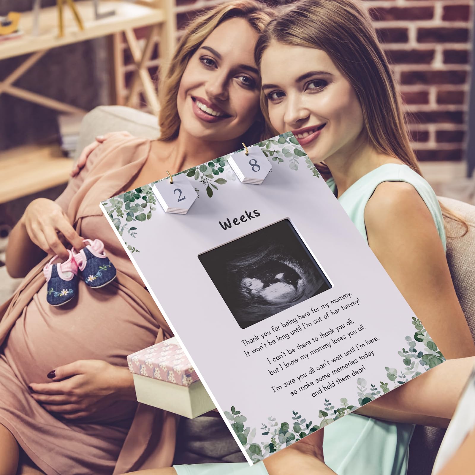 Greenery Baby Shower Games Welcome Sign - A Message from The Bump, Pregnancy Announcements Ideas, Gender Reveal Party Gifts, Ultrasound Baby Sonogram Picture Frame, New Mom Expecting Parents Keepsake