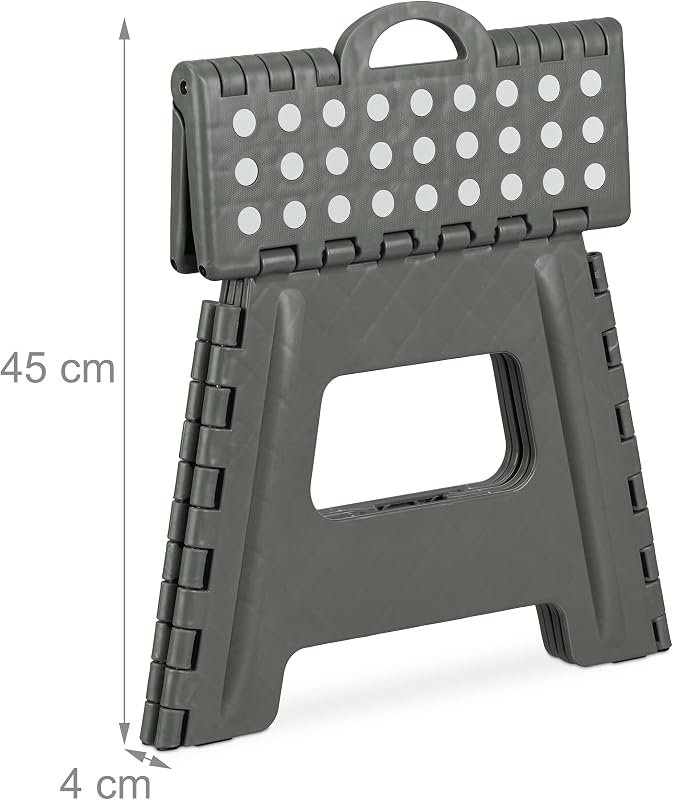 Sgabello Pieghevole L, da Bagno o Campeggio, per Bambini, Fino a 150 kg, Plastica, H 30 cm, Grigio Chiaro
