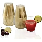 KINGSUSLAY 50 Pack Plastic Cups, 9 oz Glitter Disposable Gold Cups, Clear Plastic Tumblers and Clear Party Cup for Weddings, Birthday,Thanksgiving, Christmas,etc.