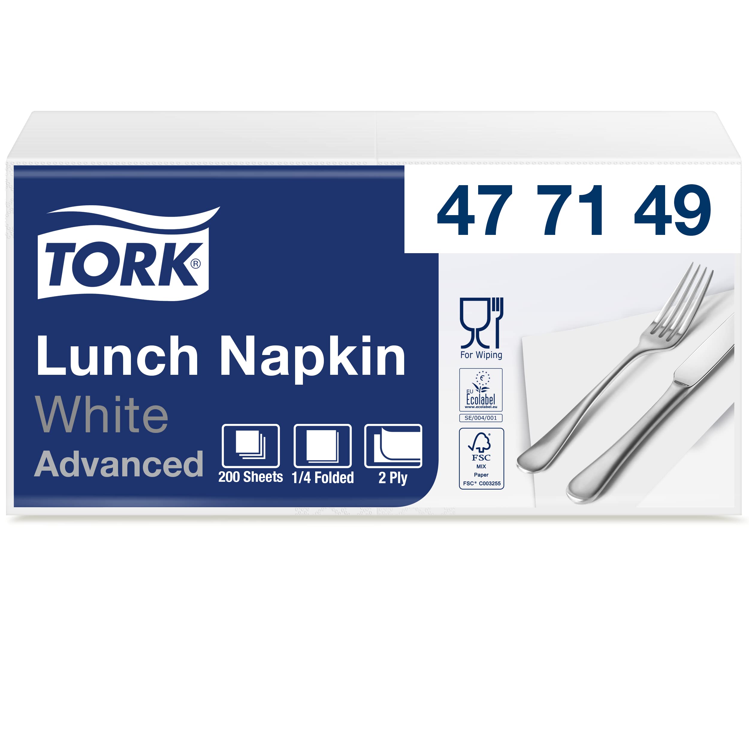 Tork Lunch napkin, white, 33 x 33 cm 2-ply 1/4 fold 1 x 200