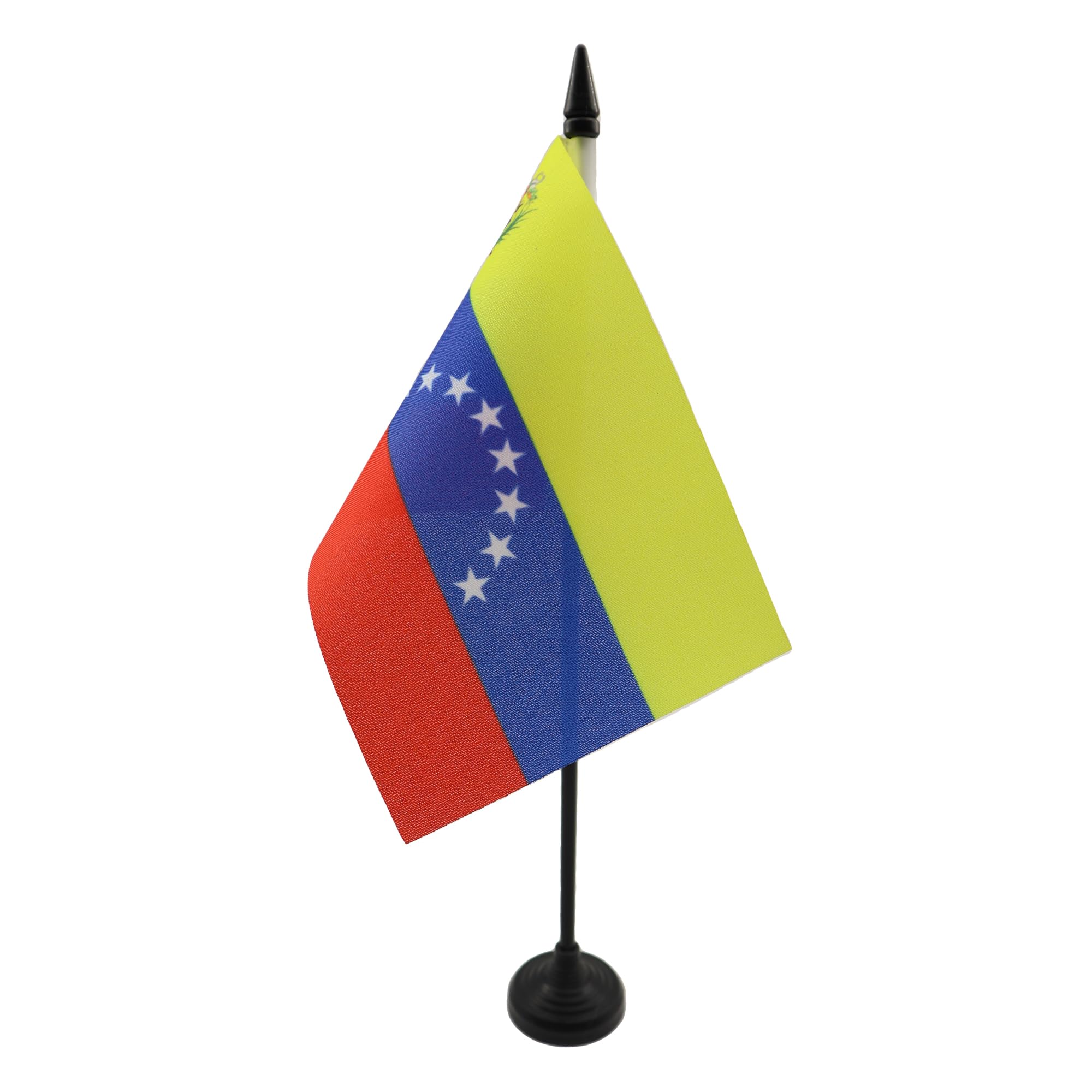 AZ FLAG - Venezuela Table Flag 4'' x 6'' - Venezuelan Office Mini Banner 100% Polyester 15 x 10 cm - Mini Desk Flag with 10'' Pole and Black Plastic Base โ image 1