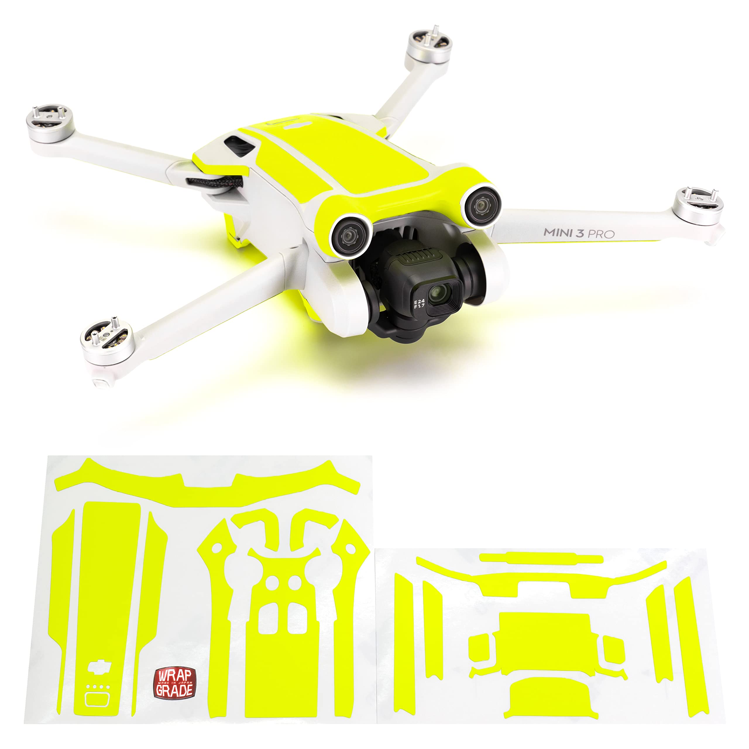 WRAPGRADE Skin Stickers compatible with DJI Mini 3 Pro | Accent Color (NEON YELLOW) — image 1