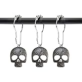 ZILucky Set of 12 Sugar Skull Shower Curtain Hooks Decorative Home Bathroom Stainless Steel Rustproof Skeletons Shower Curtain Rings Decor Accessories (Black)