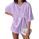 Hawaiian Shirts for Women Flower Shirt Oversized Graphic Tees Tropical Vacation Clothes Summer Vacation Tee