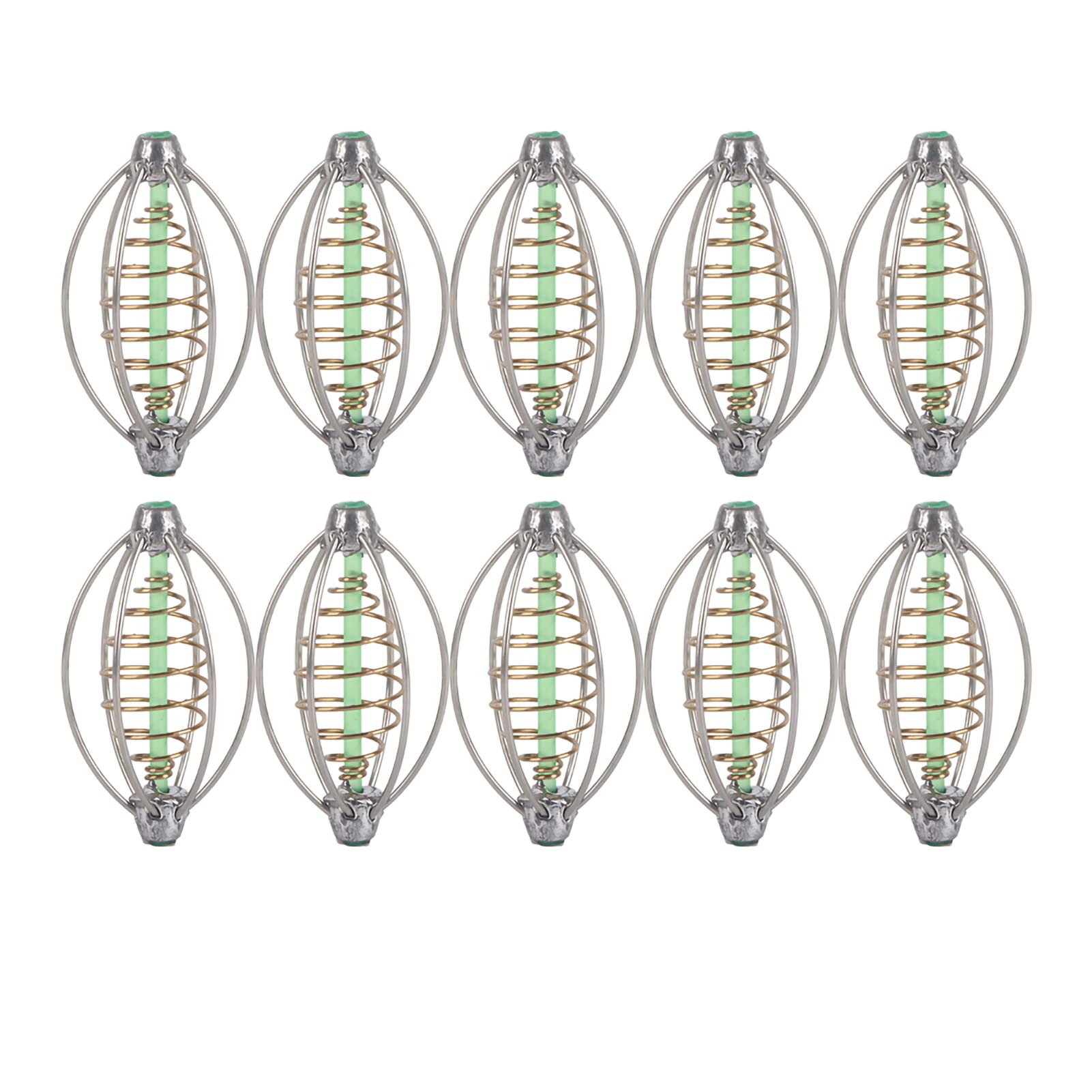 Fishing Feeder, Durable Stainless Steel Spring Design Bait Cage 10PCS Tackle Accessory with Pendant Bead 20g for Anglers Freshwater Saltwater Pier Fishing Sea Shore Lake Angling