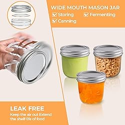 ComSaf Wide Mouth 8 oz Mason Jars with Lids, 6 Pcs