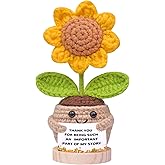 MuMyer Funny Positive Crochet Sunflower, Wool Knitting Sunflower Plant Thank You Gift with Card for Coworker, Sister Best Friend, Teacher for Christmas, Birthday Gift