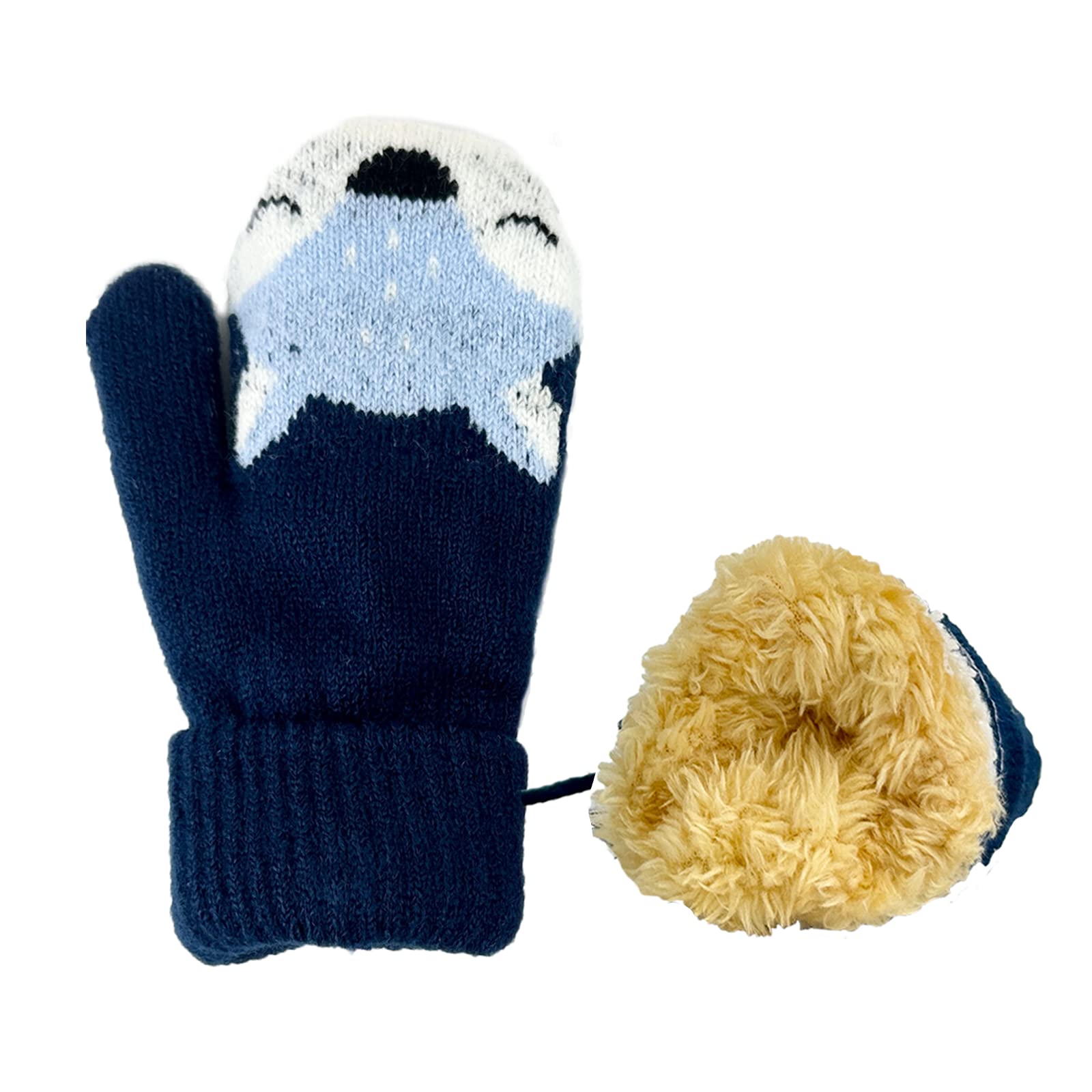 BEISIJIA Toddler Kids Warm Knitted Mittens Cute Cartoon Gloves Winter Full Fnger Mittens with String Hang Neck for 1-4 Years Kids