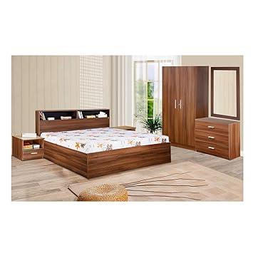 Delite Kom Urban Queen Size Storage Bed with Headboard Shelf (Matte Finish, Acacia Dark)