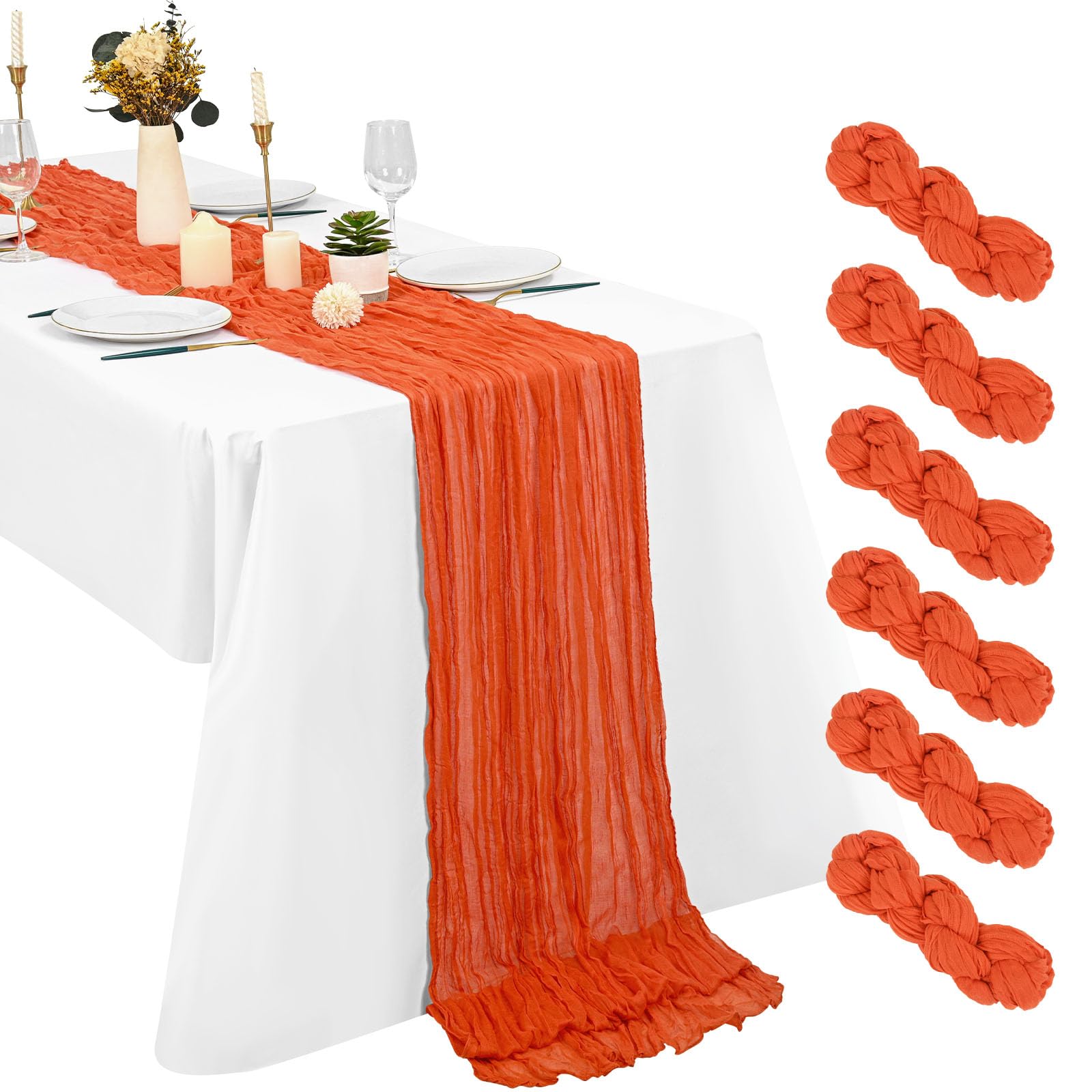 6 Pack Orange Cheesecloth Table Runner, 10Ft Boho Gauze 21×120 Inch Rustic Romantic Long for Wedding Party Bridal Shower Thanksgiving Christmas Decoration