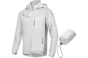 CREATMO US Men's Packable Waterproof Running Rain Coats Reflective Cycling Jacket Windbreaker With Removable Hood