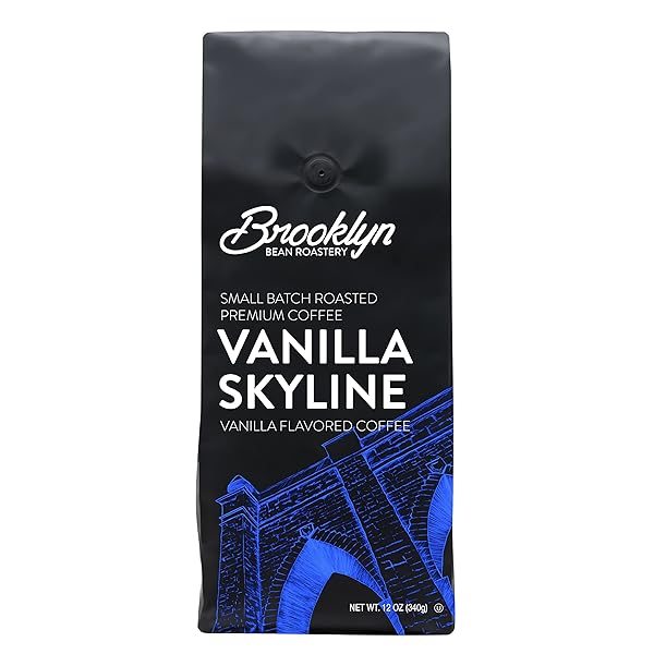 BROOKLYN BEANS VANILLA SKYLINE 100% ARABICA CRAFT ROASTED GROUND COFFEE, VANILLA FLAVORED, 12 OUNCE BAG