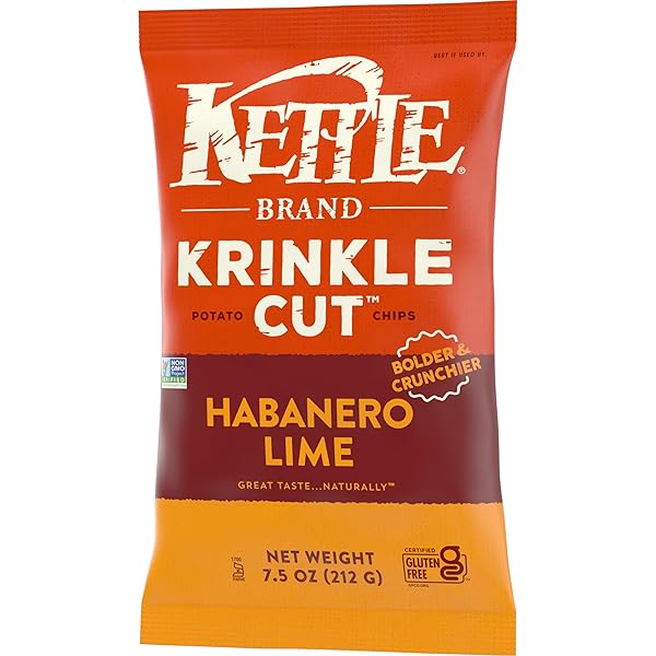 KETTLE BRAND POTATO CHIPS, KRINKLE CUT, HABANERO LIME KETTLE CHIPS, 7.5 OZ