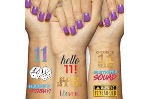 STERLING JAMES CO. 11th Birthday Temporary Tattoos (4 Pages) - 11th Birthday Party Supplies, Ideas, Gifts and Decorations