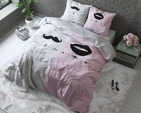 Bettwäsche Sleeptime Mr. And Mrs. 2, 135cm x 200cm, Mit 1 Kissenbezüg 80cm x 80cm, Rosa