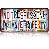 Vintage License Plate Wall Decor Metal Tin Sign for Bar Home Bedroom 12 x 6 Inches - No Trespassing Private Property