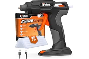 GoGonova Hot Glue Gun, 20s Fast Preheating Glue Gun Cordless & Rechargeable, 2Ah Battery Hot Glue Gun and 25 Pcs Hot Glue Sticks Set, Smart Power-Off, Stands-Up Design, Anti-Drip (Gray-25)