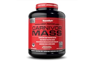 MuscleMeds Carnivor Mass Gainer Beef Protein Isolate Shake, 50 Grams Protein, 125 Grams Carbs, 0 Fat, 0 Sugar, Lactose Free, ChocolateFudge, 6 Pound