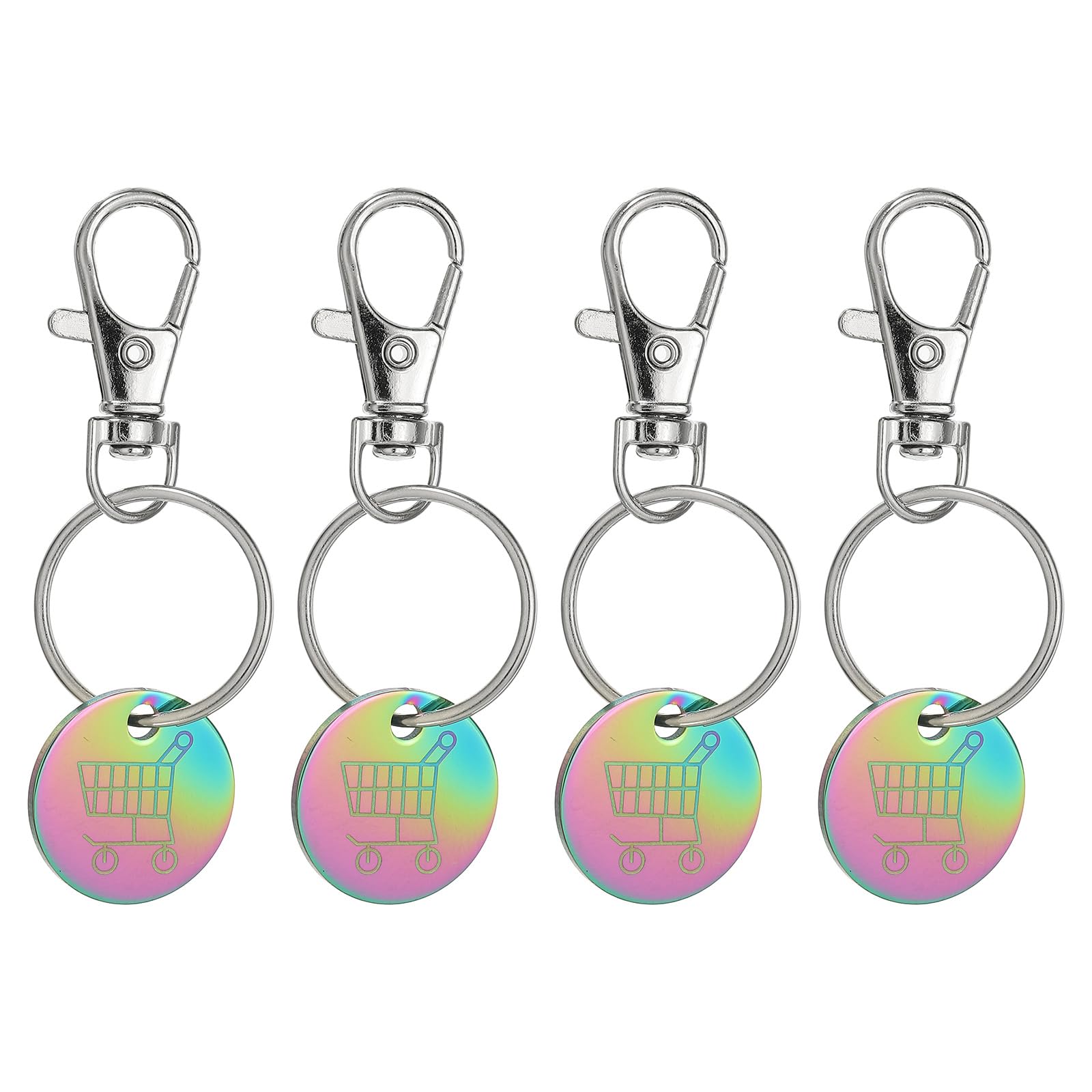 PATIKIL Shopping Trolley Token Key Ring, 4 Pack Stainless Steel Grocery Cart Remover Coin Keychain Unlock Release Key for Meters, Change, Dazzling Colors