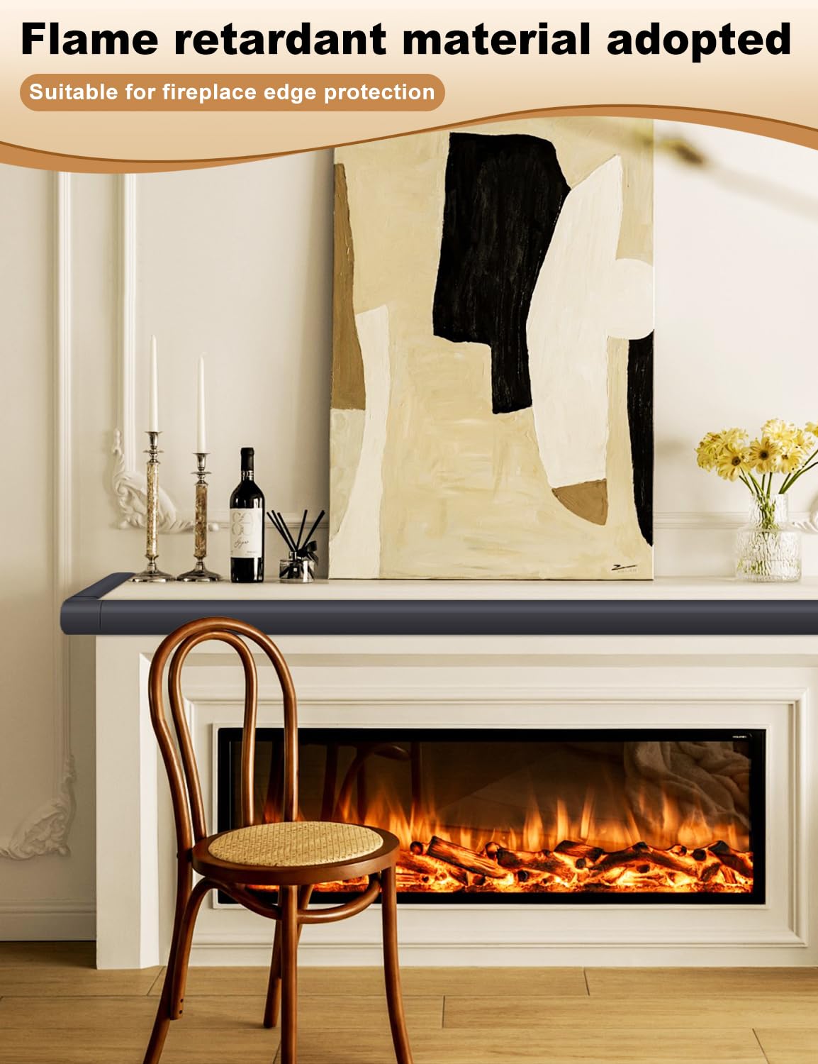 Foam Corner Protector for The Fireplace Hearths Edge and Corner Guard, with Retardant Materials Foam Safety Bumpers Baby Proofing (Black)