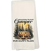 KTYHD Camper Kitchen Towels, Camping Bathroom Hand Towel, “Welcome to Our Campers”, Camper Camping Gifts for Women Men