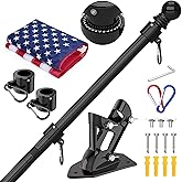 ZMTECH American Flag with Pole- 5FT 1" Stainless Steel Flag Poles with Holder for Outside House, Upgraded Tangle Free Rings and Bracket, Residential or Commerical (Black, No Light)