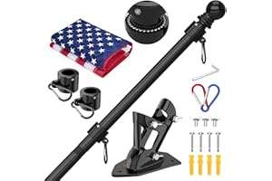 ZMTECH 5FT Flag Pole with Proud American Flag-Upgraded Tangle Free Rings and Bracket 1'' Stainless Steel Flag Poles with Holder for Outside House, Residential or Commerical (Black)